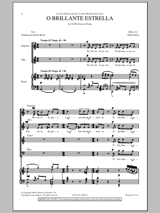 Mark Sirett O Brillante Estrella sheet music notes and chords. Download Printable PDF.