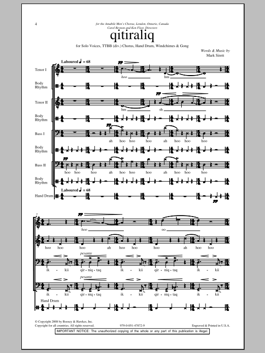 Mark Sirett Qitiraliq (Midnight) sheet music notes and chords. Download Printable PDF.