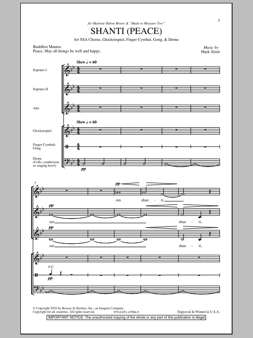 Mark Sirett Shanti (Peace) sheet music notes and chords. Download Printable PDF.