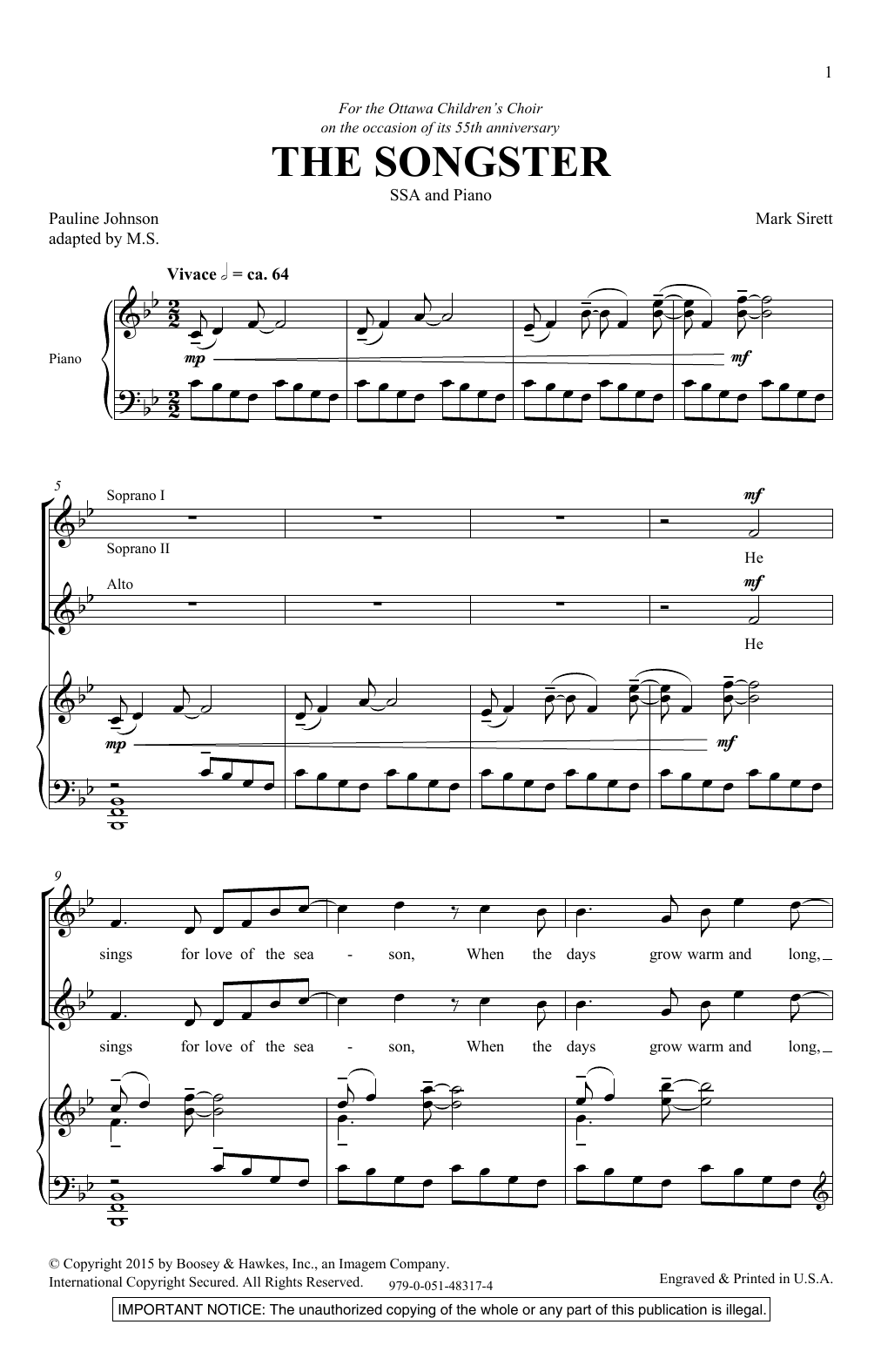 Mark Sirett The Songster sheet music notes and chords. Download Printable PDF.