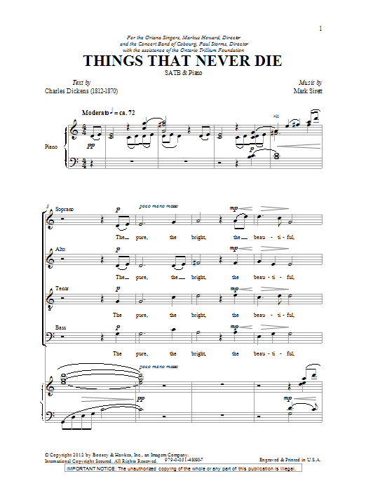 Learn to play Mark Sirett Things That Never Die sheet music for SATB Choir in minutes. Price: 3.9900$ Mark Sirett Things That Never Die sheet music notes and chords arranged for SATB Choir
