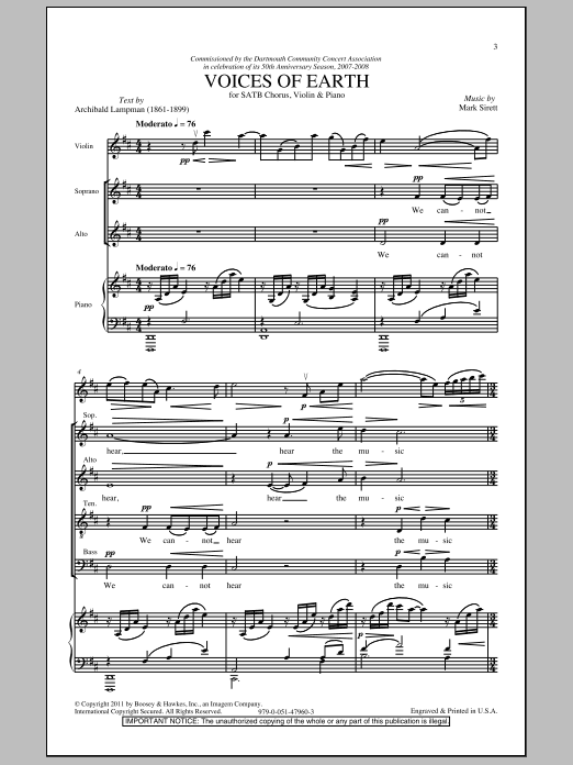 Mark Sirett Voices Of Earth sheet music notes and chords. Download Printable PDF.