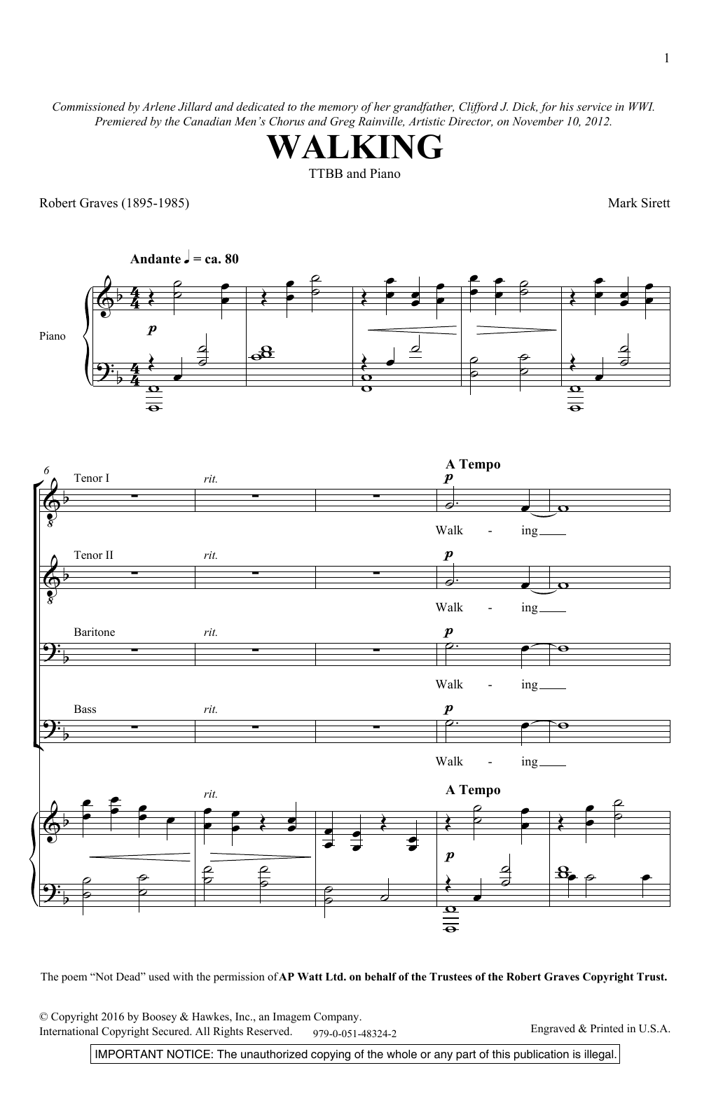 Mark Sirett Walking sheet music notes and chords. Download Printable PDF.