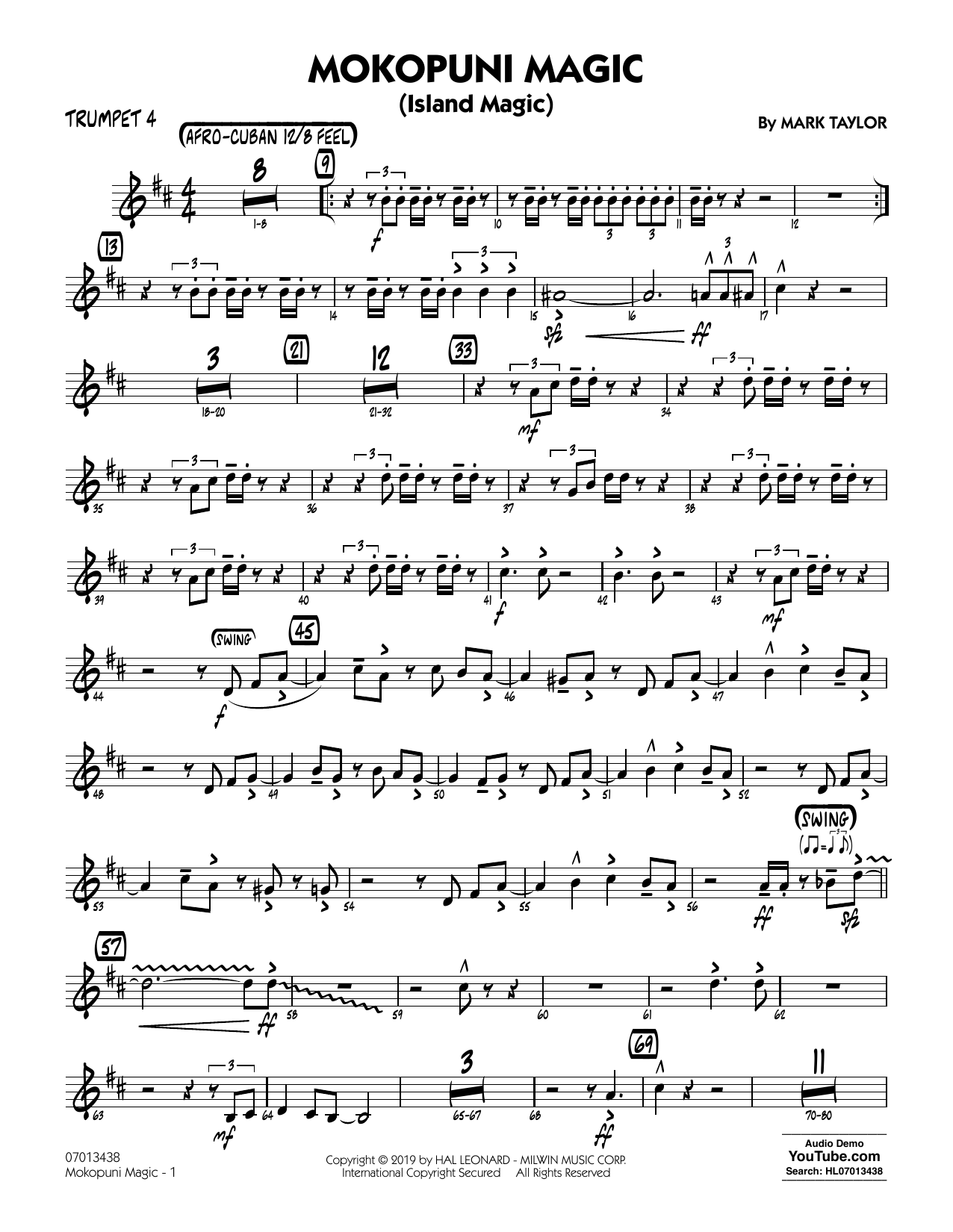 Learn to play Mark Taylor Mokopuni Magic (Island Magic) - Trumpet 4 sheet music for Jazz Ensemble in minutes. Price: 7.8900$ Mark Taylor Mokopuni Magic (Island Magic) - Trumpet 4 sheet music notes and chords arranged for Jazz Ensemble