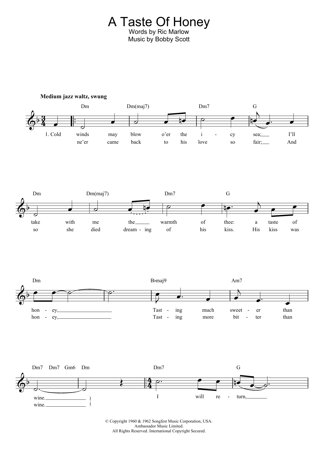 Marlow And Scott A Taste Of Honey sheet music notes and chords. Download Printable PDF.