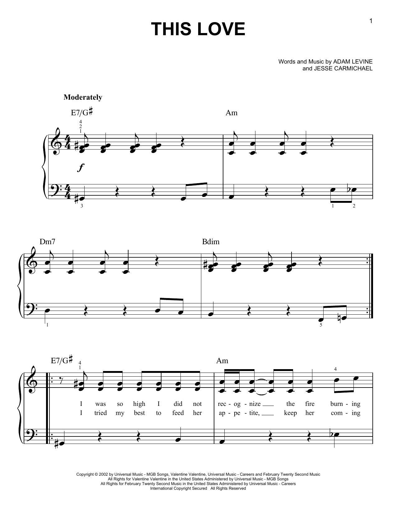 Maroon 5 This Love sheet music notes and chords. Download Printable PDF.