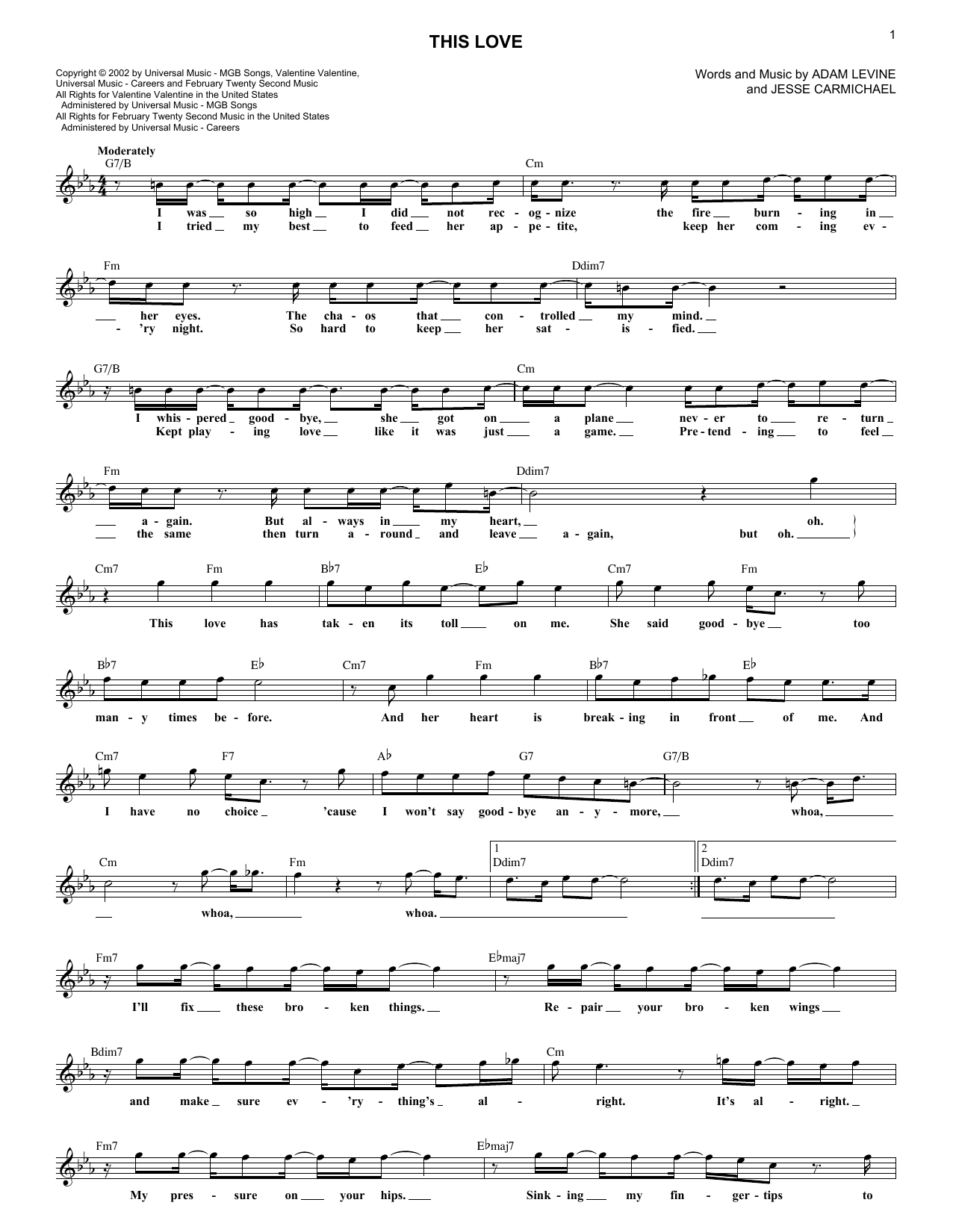 Maroon 5 This Love sheet music notes and chords. Download Printable PDF.