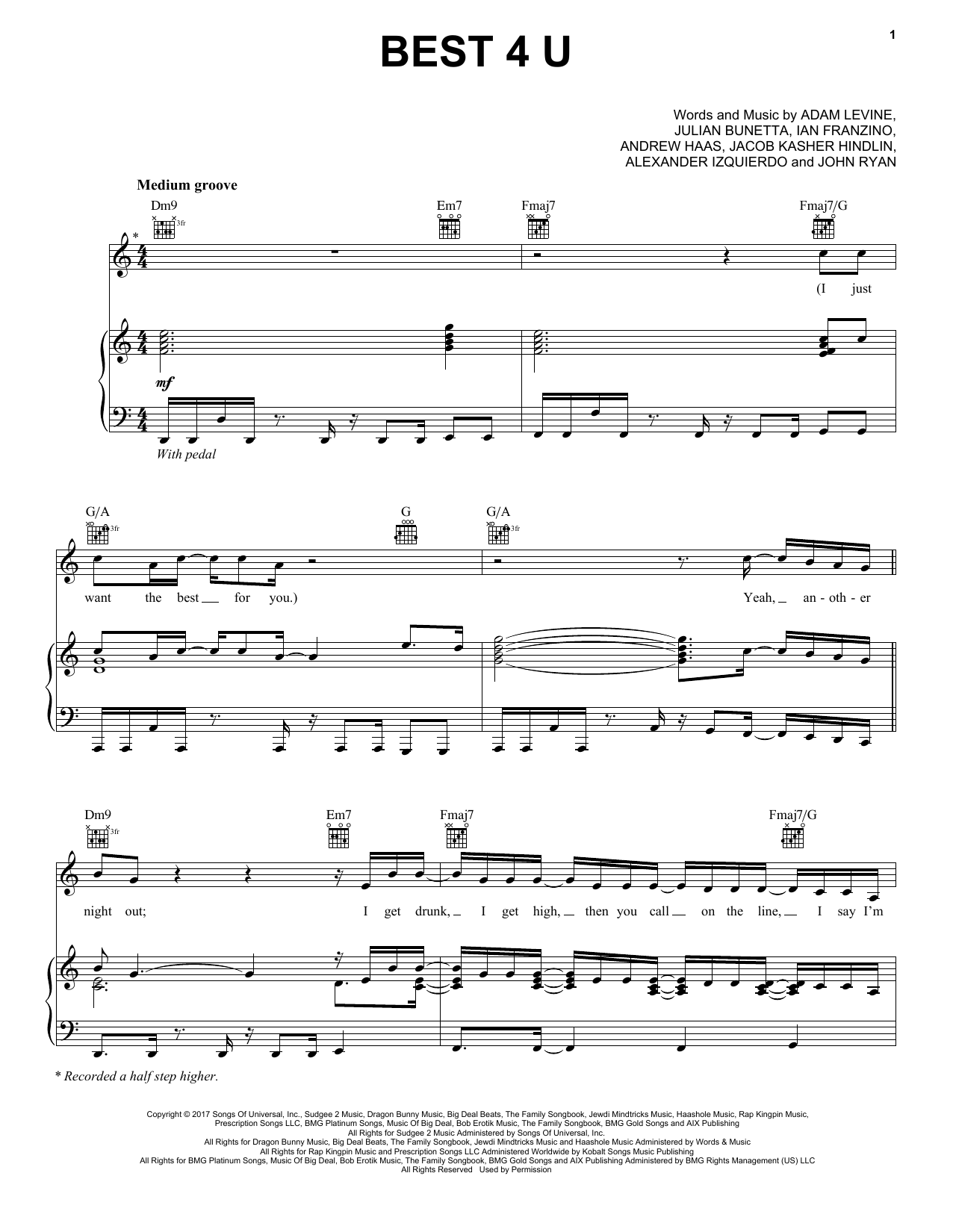 Maroon 5 Best 4 U sheet music notes and chords. Download Printable PDF.