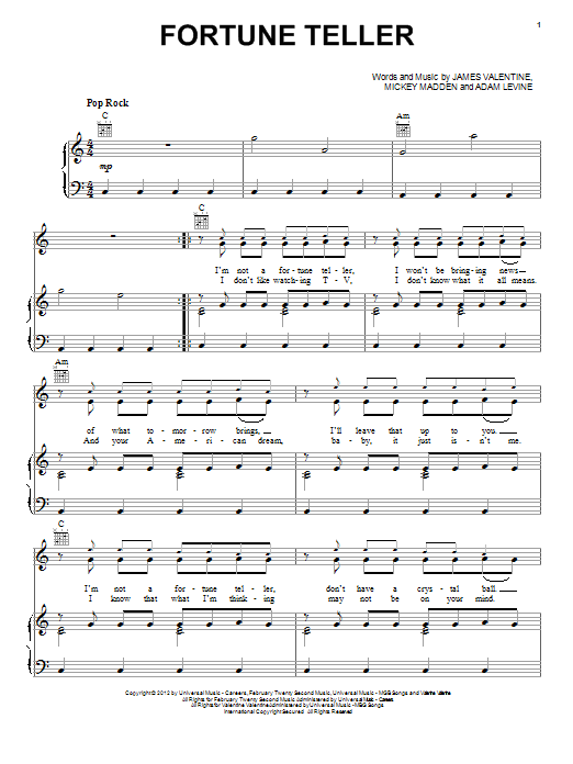 Maroon 5 Fortune Teller sheet music notes and chords. Download Printable PDF.