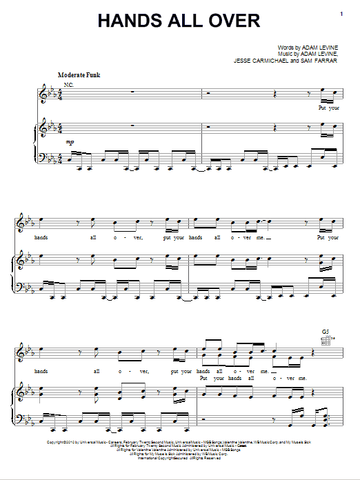 Maroon 5 Hands All Over sheet music notes and chords. Download Printable PDF.