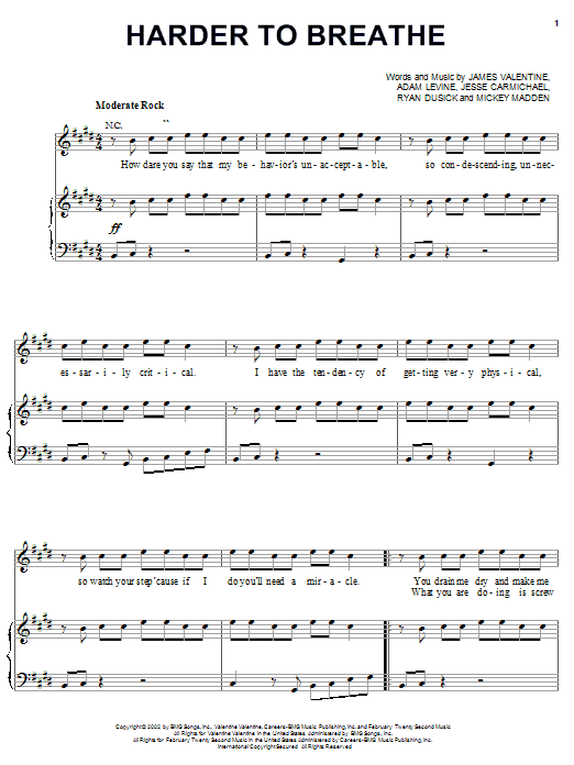 Maroon 5 Harder To Breathe sheet music notes and chords. Download Printable PDF.