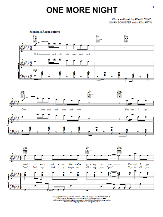 Maroon 5 One More Night sheet music notes and chords. Download Printable PDF.