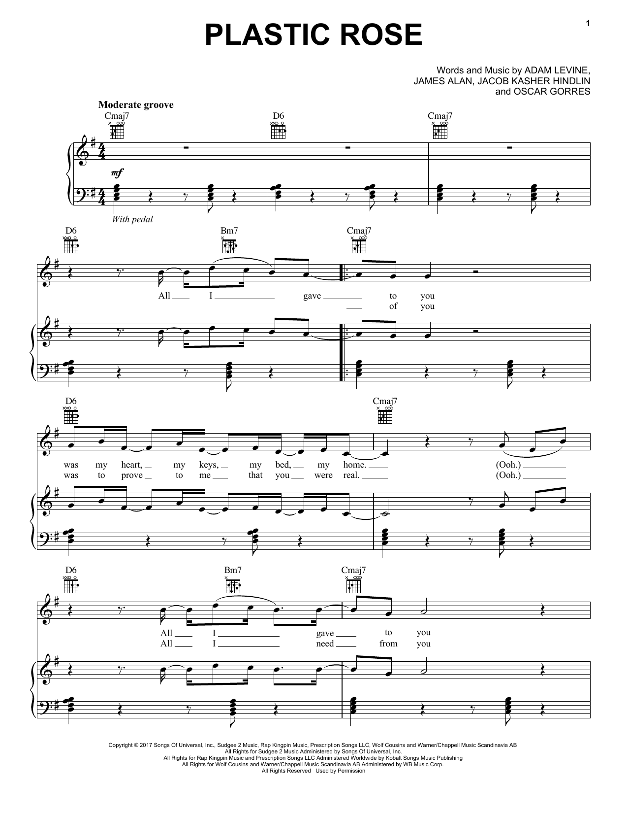 Maroon 5 Plastic Rose sheet music notes and chords. Download Printable PDF.