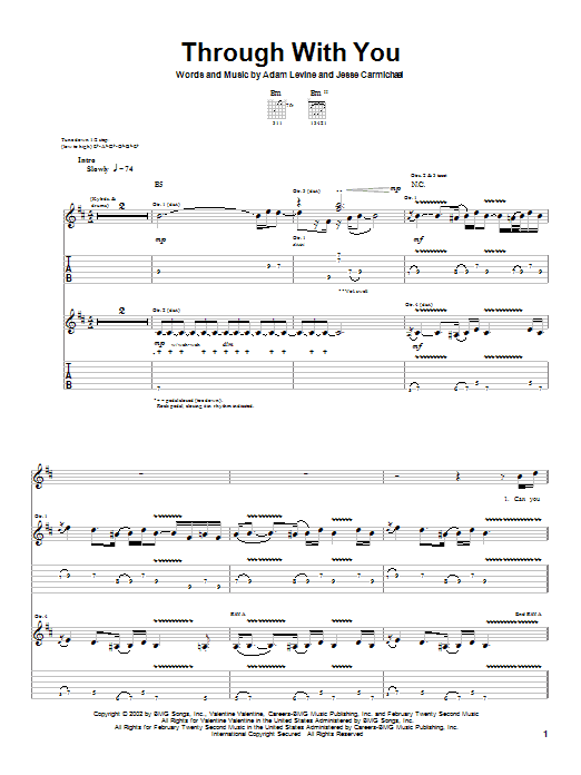 Maroon 5 Through With You sheet music notes and chords. Download Printable PDF.