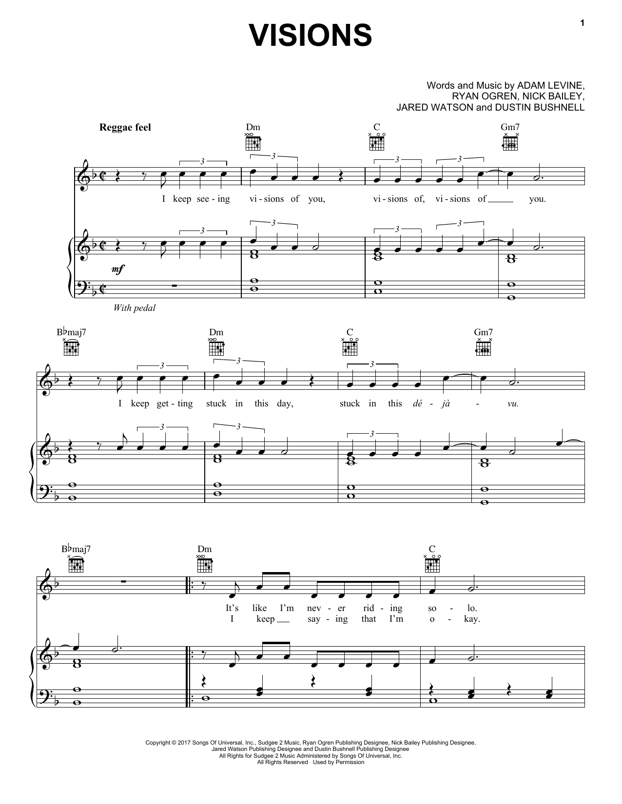 Maroon 5 Visions sheet music notes and chords. Download Printable PDF.