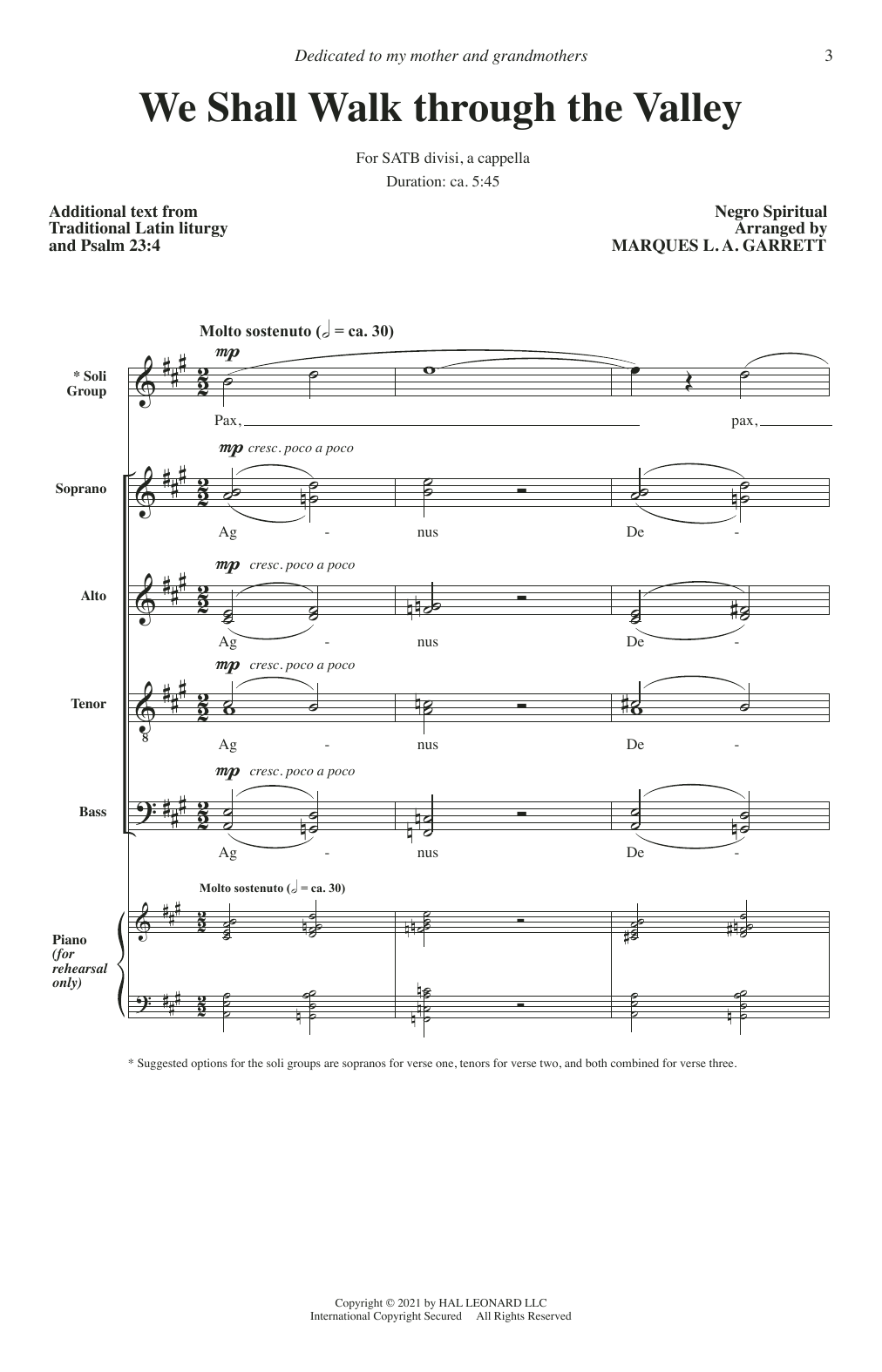 Learn to play Marques L.A. Garrett We Shall Walk Through The Valley sheet music for SATB Choir in minutes. Price: 3.9900$ Marques L.A. Garrett We Shall Walk Through The Valley sheet music notes and chords arranged for SATB Choir