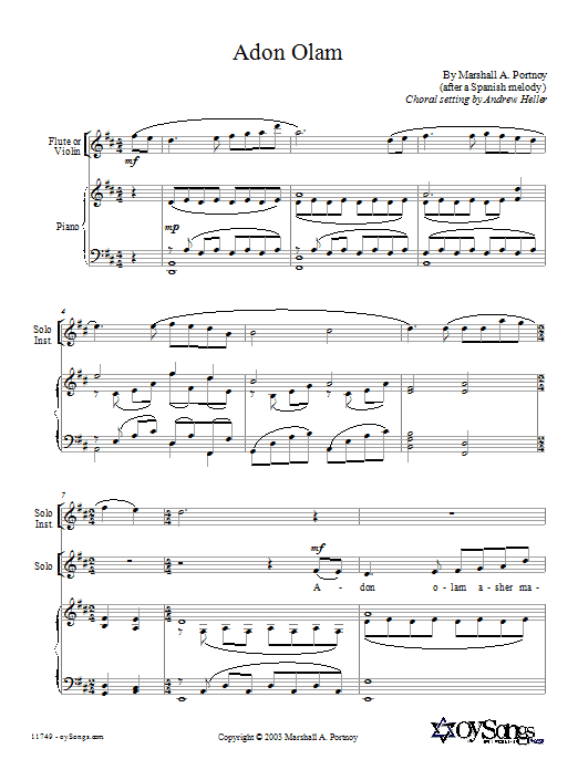 Marshall Portnoy Adon Olam sheet music notes and chords. Download Printable PDF.