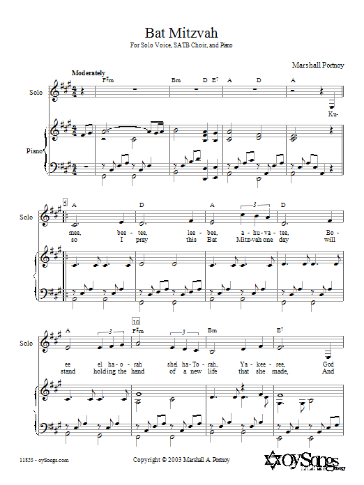 Marshall Portnoy Bat Mitzvah sheet music notes and chords. Download Printable PDF.