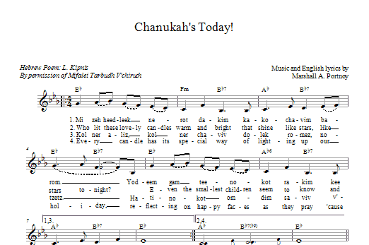 Learn to play Marshall Portnoy Chanukah's Today sheet music for Lead Sheet / Fake Book in minutes. Price: 5.9900$ Marshall Portnoy Chanukah's Today sheet music notes and chords arranged for Lead Sheet / Fake Book