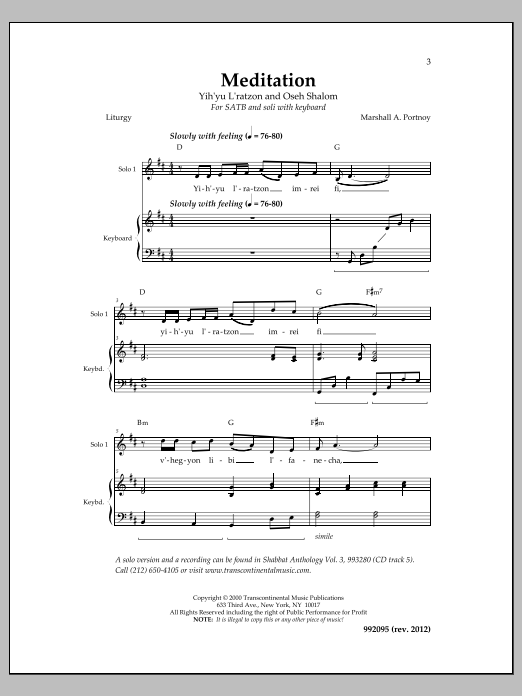 Marshall Portnoy Meditation sheet music notes and chords. Download Printable PDF.