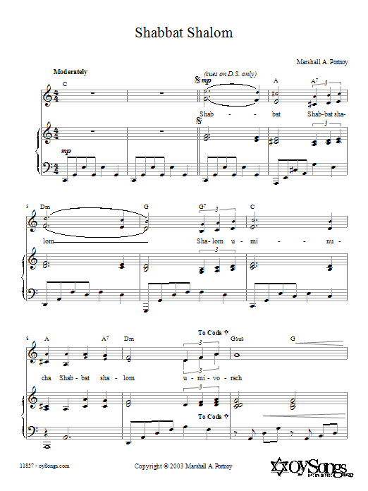 Marshall Portnoy Shabbat Shalom sheet music notes and chords. Download Printable PDF.