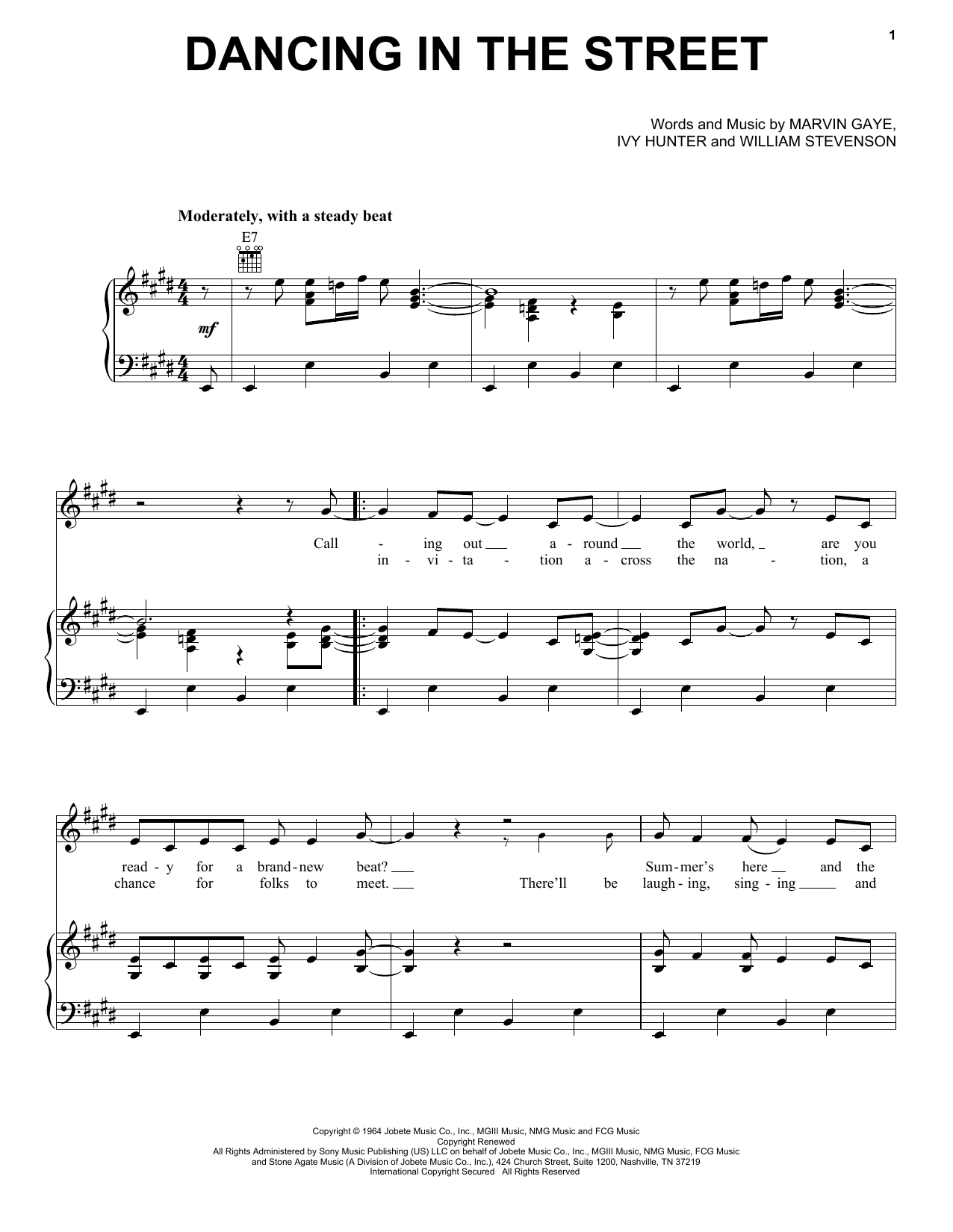 Martha & The Vandellas Dancing In The Street sheet music notes and chords. Download Printable PDF.