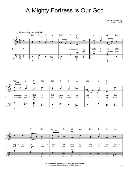 Martin Luther A Mighty Fortress Is Our God sheet music notes and chords. Download Printable PDF.