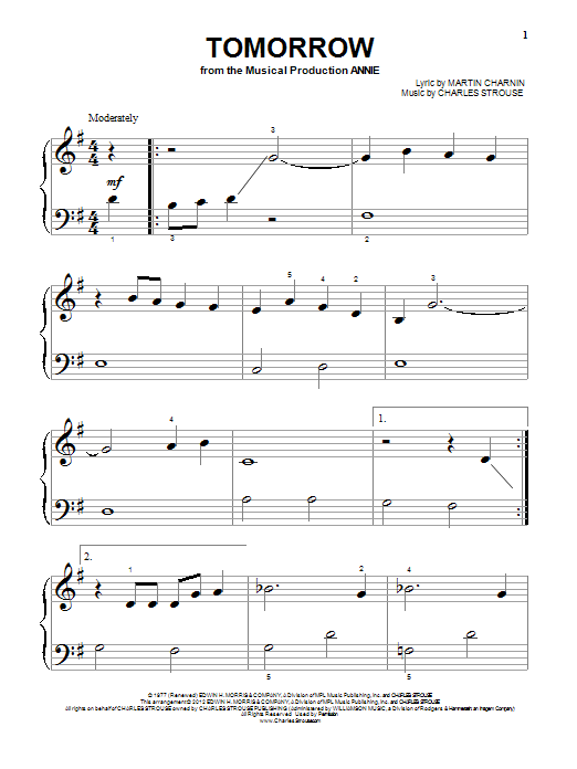 Free Printable Sheet Music For Tomorrow From Annie