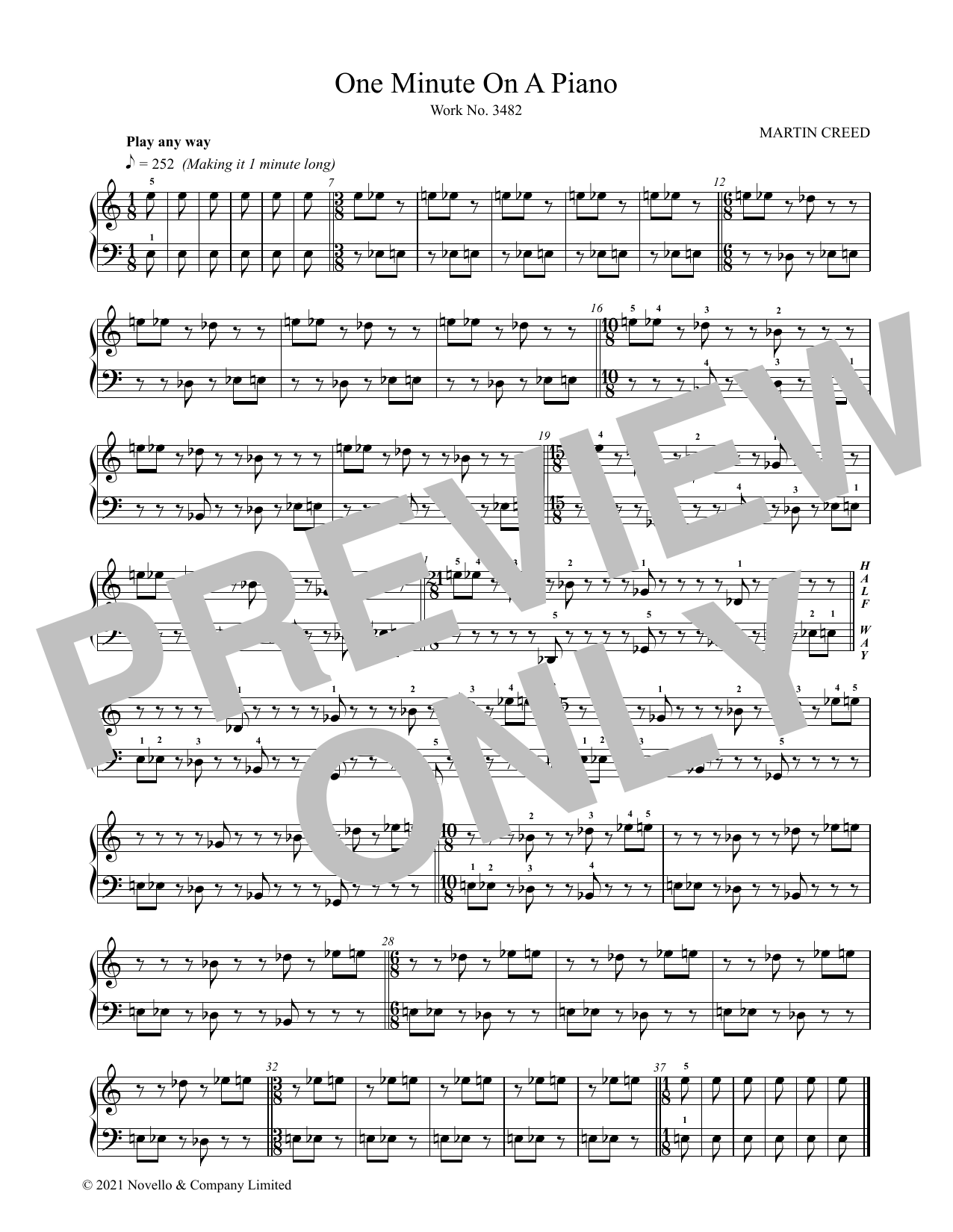 Learn to play Martin Creed One Minute On A Piano sheet music for Piano Solo in minutes. Price: 7.8900$ Martin Creed One Minute On A Piano sheet music notes and chords arranged for Piano Solo