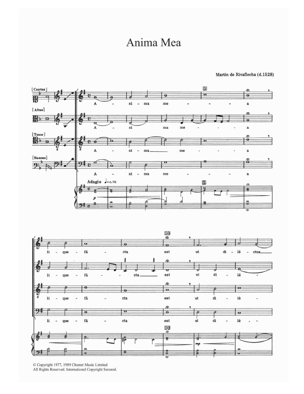 Martin de Rivaflecha Anima Mea sheet music notes and chords. Download Printable PDF.