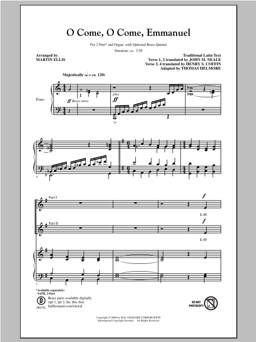 Learn to play Traditional Carol O Come, O Come, Emmanuel (arr. Martin Ellis) sheet music for 2-Part Choir in minutes. Price: 3.9900$ Traditional Carol O Come, O Come, Emmanuel (arr. Martin Ellis) sheet music notes and chords arranged for 2-Part Choir