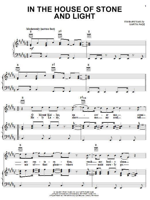 Learn to play Martin Page In The House Of Stone And Light sheet music for Piano, Vocal & Guitar (Right-Hand Melody) in minutes. Martin Page In The House Of Stone And Light sheet music notes and chords