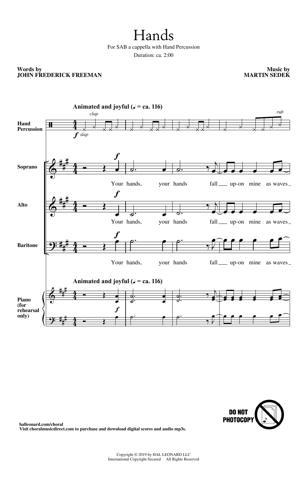 Martin Sedek "Hands" Sheet Music PDF Notes, Chords | Concert Score SAB ...