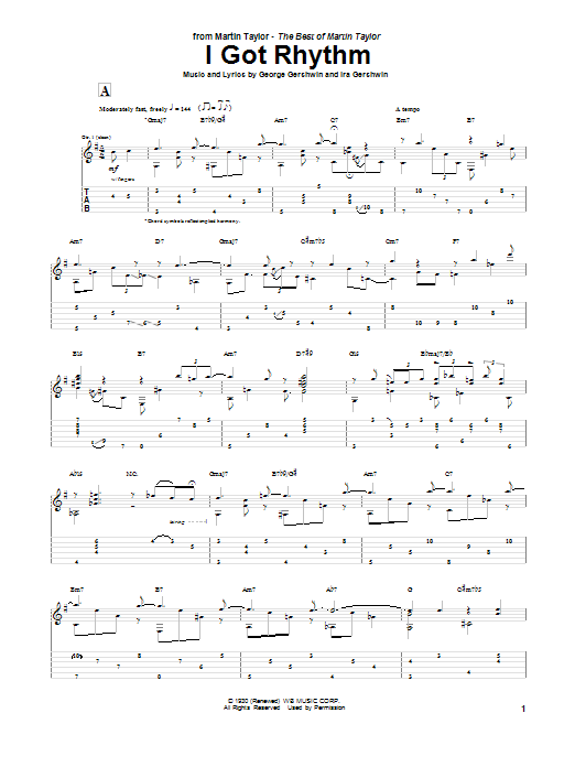 Learn to play Martin Taylor I Got Rhythm sheet music for Guitar Tab in minutes. Martin Taylor I Got Rhythm sheet music notes and chords. Download Printable PDF.