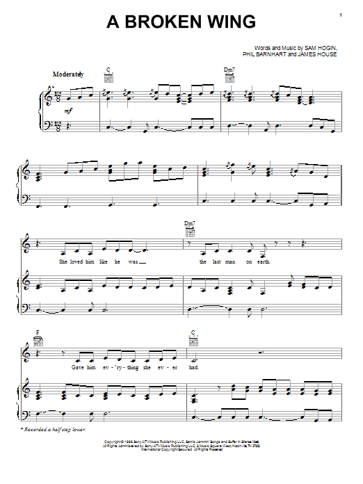 Martina McBride A Broken Wing sheet music notes and chords. Download Printable PDF.