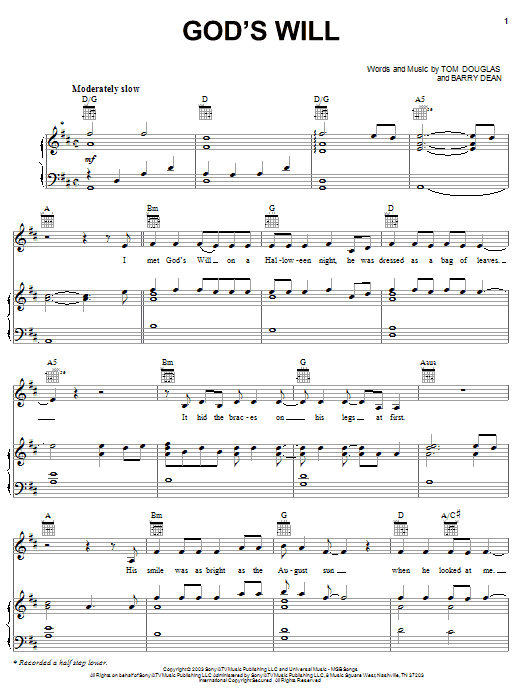 Martina McBride God's Will sheet music notes and chords. Download Printable PDF.