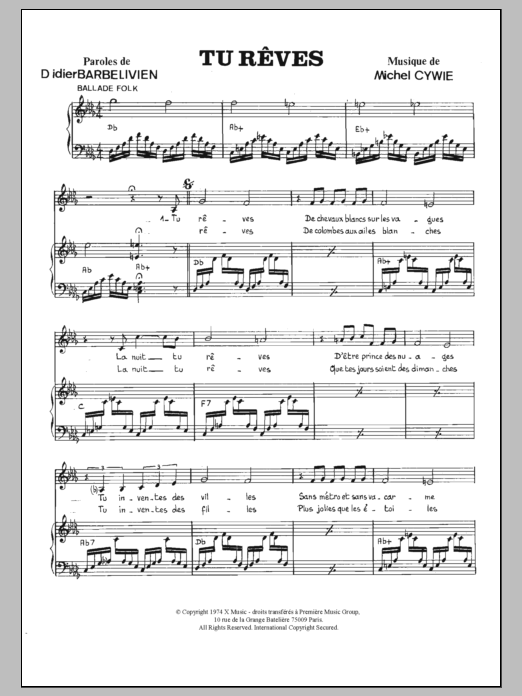 Martine Le Page Tu Reves sheet music notes and chords. Download Printable PDF.