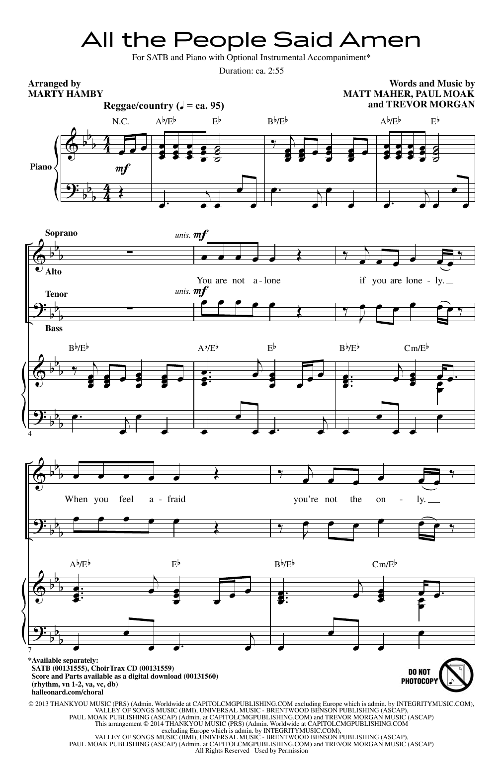 Learn to play Marty Hamby All The People Said Amen sheet music for SATB Choir in minutes. Price: 3.9900$ Marty Hamby All The People Said Amen sheet music notes and chords arranged for SATB Choir