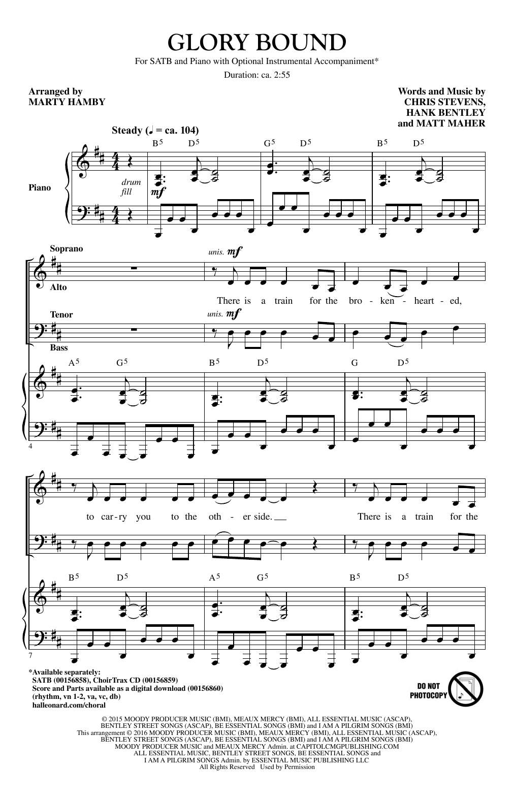 Marty Hamby Glory Bound sheet music notes and chords. Download Printable PDF.