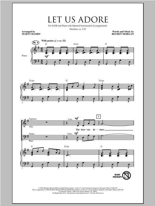 Learn to play Marty Hamby Let Us Adore sheet music for SATB Choir in minutes. Price: 3.9900$ Marty Hamby Let Us Adore sheet music notes and chords arranged for SATB Choir