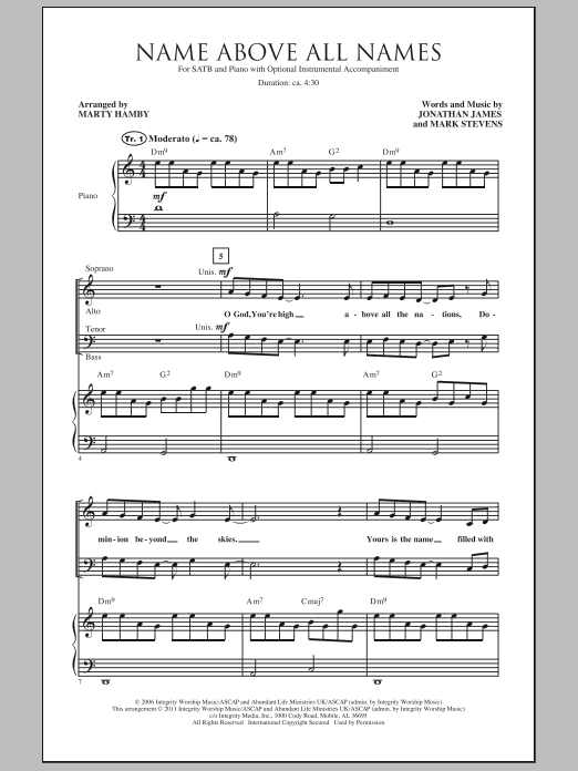 Learn to play Marty Hamby Name Above All Names sheet music for SATB Choir in minutes. Marty Hamby Name Above All Names sheet music notes and chords. Download Printable PDF.