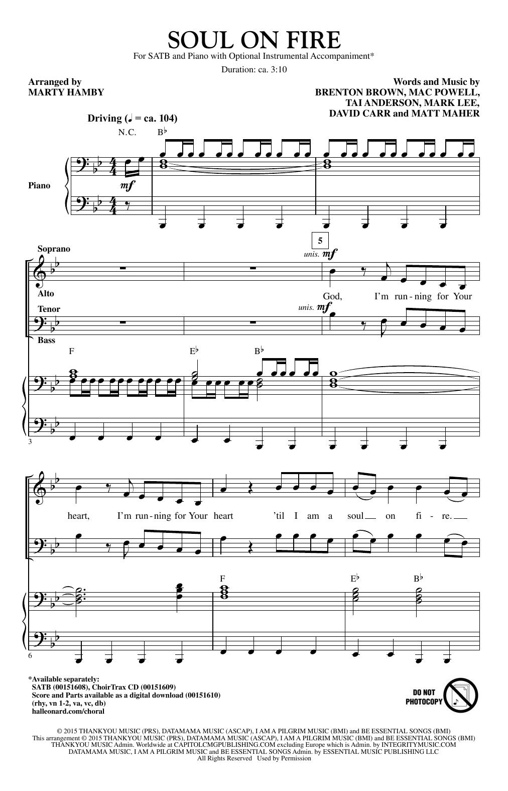 Marty Hamby Soul On Fire Sheet Music Notes Chords Printable