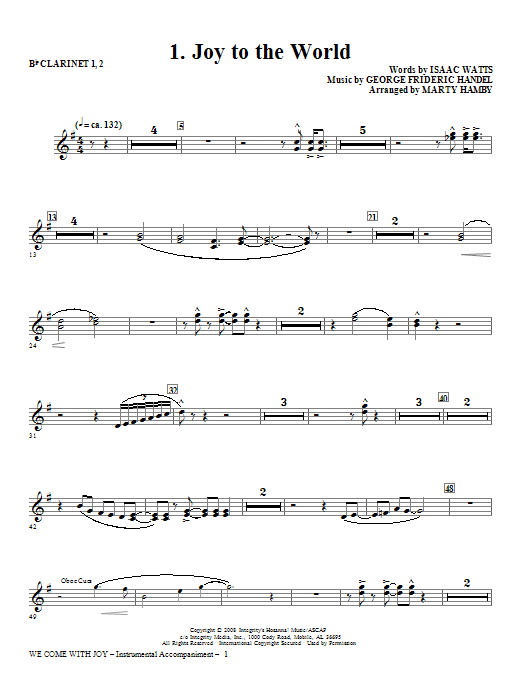 Learn to play Marty Hamby We Come With Joy Orchestration - Clarinet 1 & 2 sheet music for Choir Instrumental Pak in minutes. Price: 26.9700$ Marty Hamby We Come With Joy Orchestration - Clarinet 1 & 2 sheet music notes and chords arranged for Choir Instrumental Pak