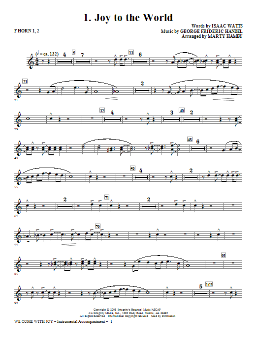 Learn to play Marty Hamby We Come With Joy Orchestration - Horn 1 & 2 sheet music for Choir Instrumental Pak in minutes. Price: 26.9700$ Marty Hamby We Come With Joy Orchestration - Horn 1 & 2 sheet music notes and chords arranged for Choir Instrumental Pak