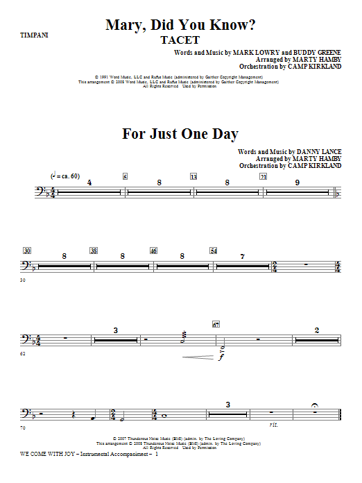 Learn to play Marty Hamby We Come With Joy Orchestration - Timpani sheet music for Choir Instrumental Pak in minutes. Price: 26.9700$ Marty Hamby We Come With Joy Orchestration - Timpani sheet music notes and chords arranged for Choir Instrumental Pak