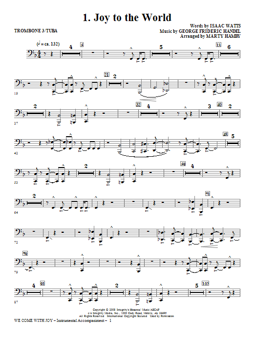 Learn to play Marty Hamby We Come With Joy Orchestration - Trombone 3/Tuba sheet music for Choir Instrumental Pak in minutes. Price: 26.9700$ Marty Hamby We Come With Joy Orchestration - Trombone 3/Tuba sheet music notes and chords arranged for Choir Instrumental Pak