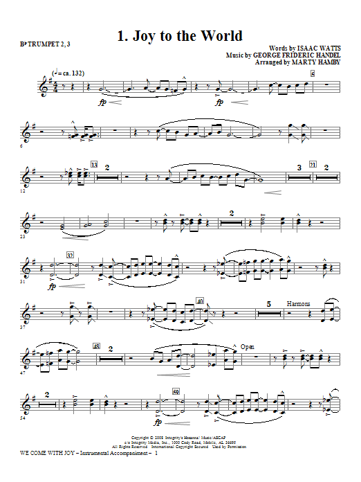 Learn to play Marty Hamby We Come With Joy Orchestration - Trumpet 2 & 3 sheet music for Choir Instrumental Pak in minutes. Price: 26.9700$ Marty Hamby We Come With Joy Orchestration - Trumpet 2 & 3 sheet music notes and chords arranged for Choir Instrumental Pak