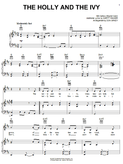 Learn to play Marty Panzer The Holly And The Ivy sheet music for Piano, Vocal & Guitar (Right-Hand Melody) in minutes. Marty Panzer The Holly And The Ivy sheet music notes and chords