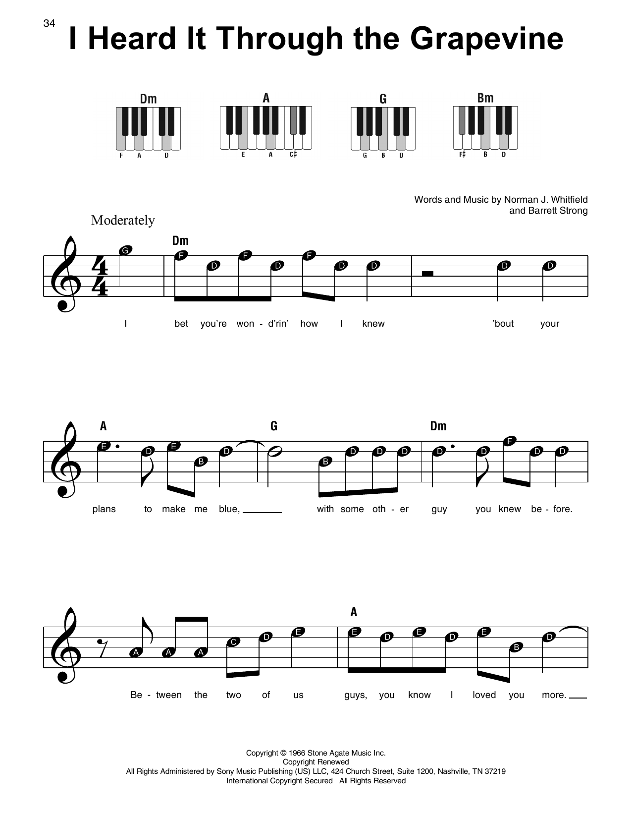 Marvin Gaye I Heard It Through The Grapevine sheet music notes and chords. Download Printable PDF.