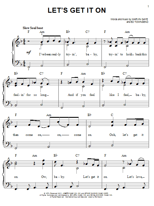 Marvin Gaye Let's Get It On sheet music notes and chords. Download Printable PDF.